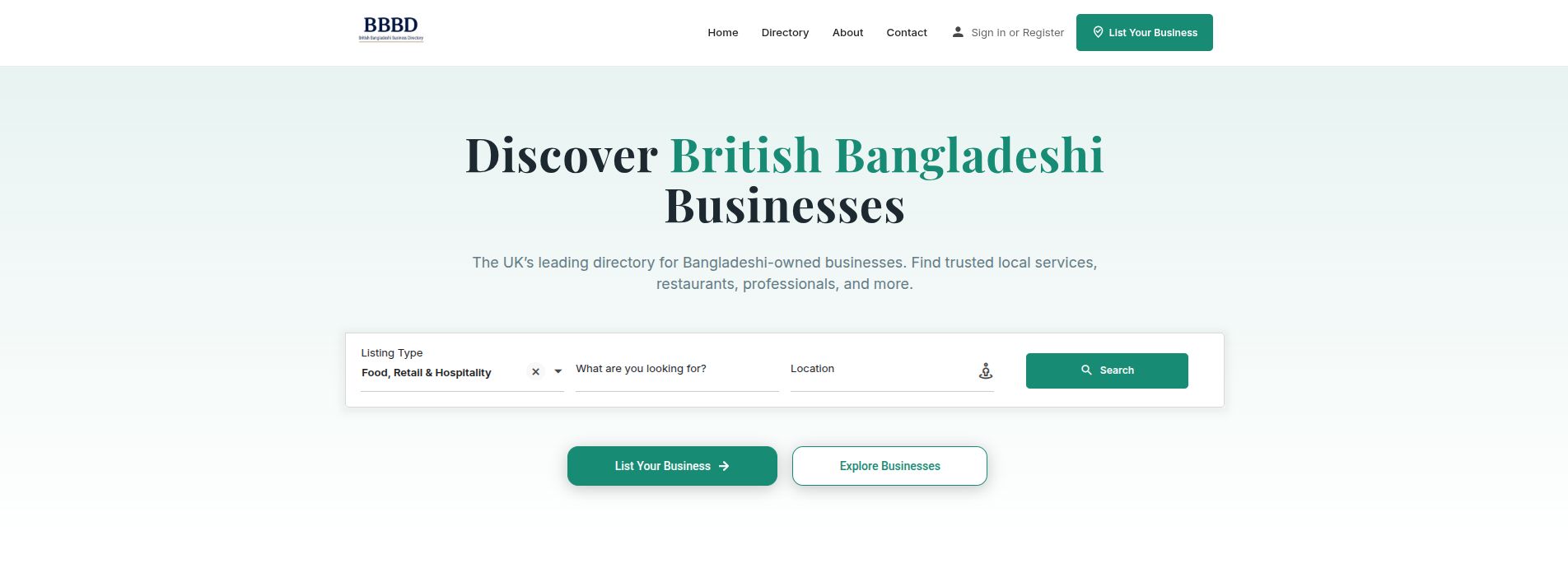 British Bangladesh Business Directory dashboard
